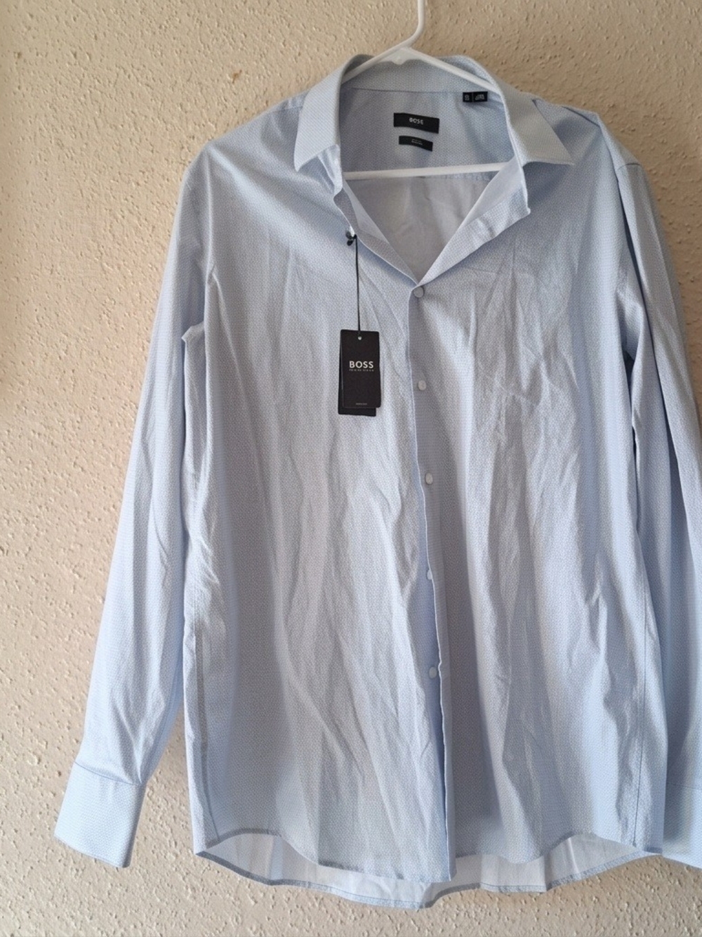 Hugo Boss Light Blue Men's Dress Shirt with Subtle Micro-Pattern